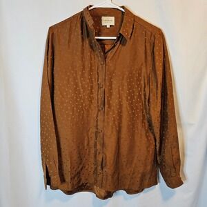 Sezane Silk Polka Dot Blouse Women 36 Rust Brown French Chic Quiet Luxury DESC